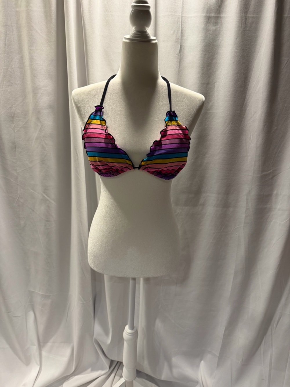 Xhilaration Multicolor Striped Ruffle Triangle Bikini Top